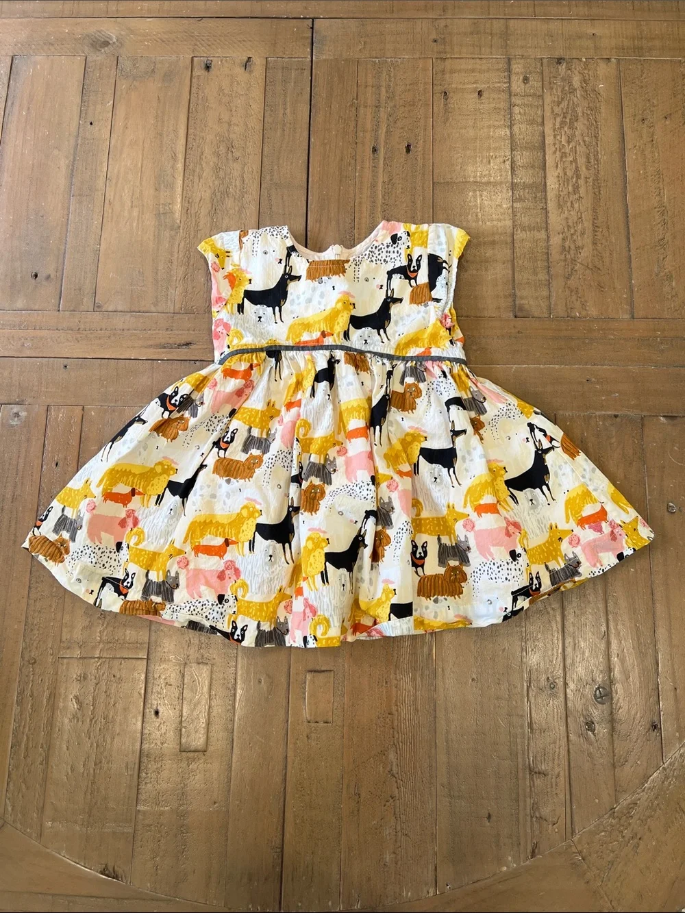 Pink chicken dog print short sleeve dress 6-12 months